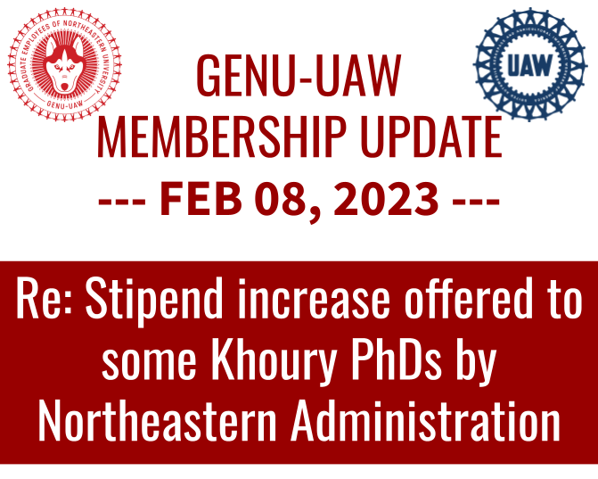 Re: Stipend increase offered to some Khoury PhDs by Northeastern Administration